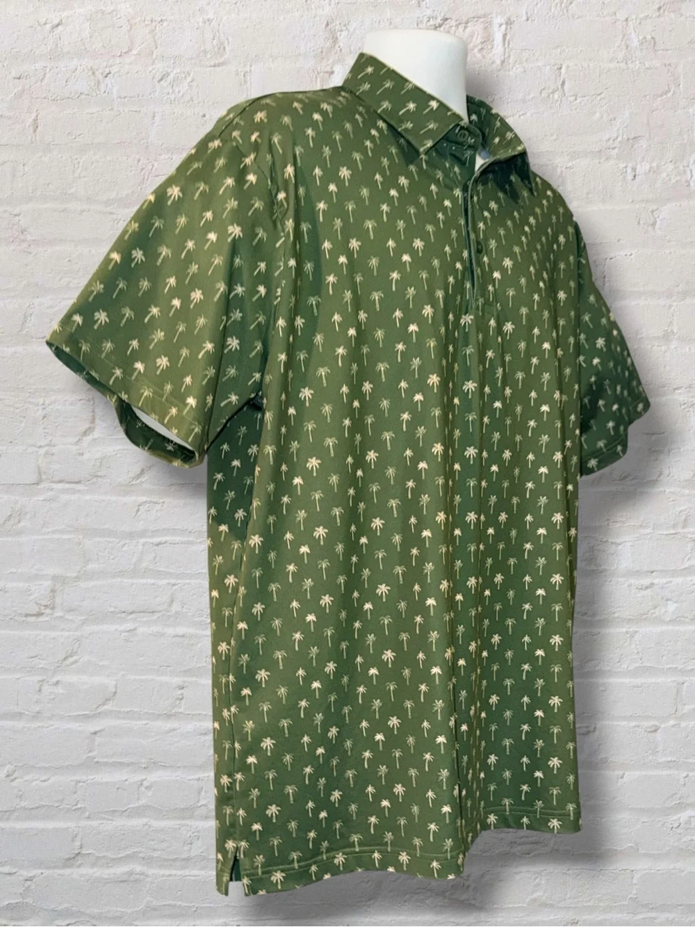Birdie Threads Men’s Golf Polo Shirt L Green Palm Tree Print Performance - Picture 3 of 9